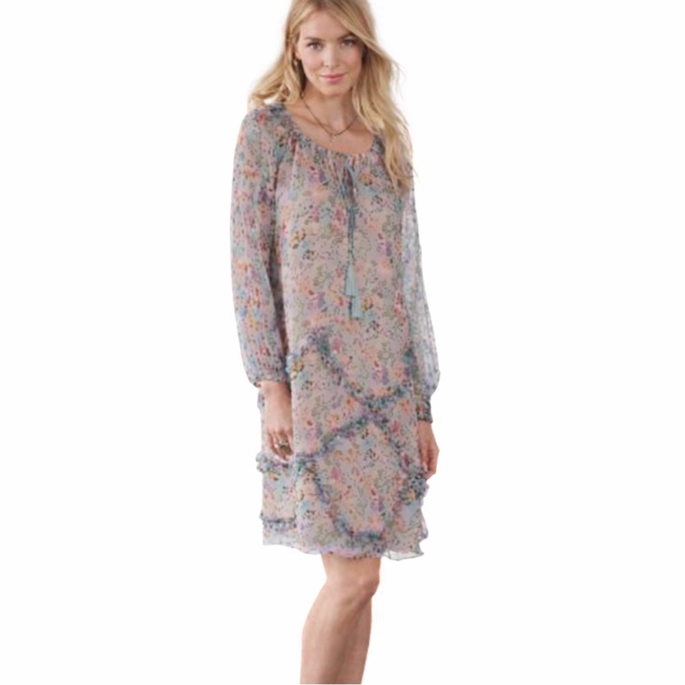 Sundance Mariposa Floral Butterfly Long Sleeve Chiffon Dress Small‎ Multicolor